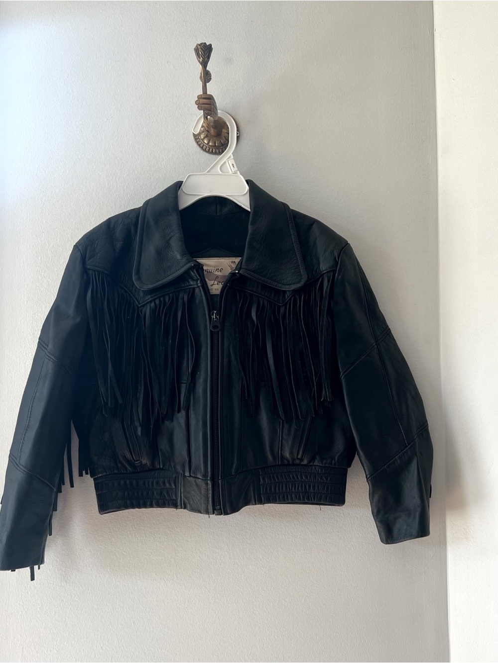 Vintage Kids Genuine Leather Tassel Motorcycle Jacket | Medium